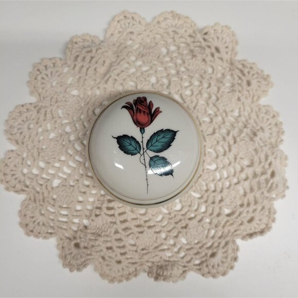 Vintage Porcelain Ring Trinket Box Red Rose Royal Bavaria Germany - Picture 1 of 8